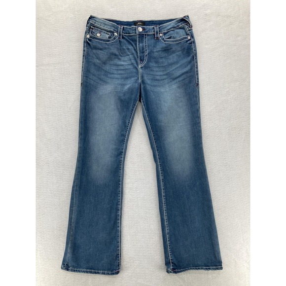 True Religion Becca Jeans Womens 34 Blue Mid Rise Bootcut Big T Flap Pockets - Picture 1 of 16